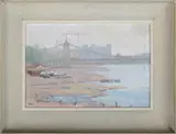 Pauline Marshall, Hammersmith Bridge, London, oil on canvas-board