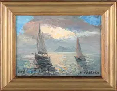 Massimo Federico, Vele al Tramonto, Capri, 2002, oil on canvas board