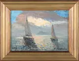 Massimo Federico, Vele al Tramonto, Capri, 2002, oil on canvas board