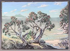 A.E. Marsack, Whangarei Heads from Waipu Cove (New Zealand), 1983, watercolour with ink and gouache