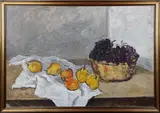 Still Life of Pears and Grapes on a Table by Nina Sergeevna Stenshinskaya, oil on canvas, sold Aug 2022