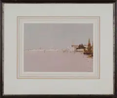 George Charles Haité, A View from the Lido of Murano, Venice, Italy, watercolour with gouache