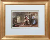 Charles James Lewis, Figures in a Cottage Interior, watercolour