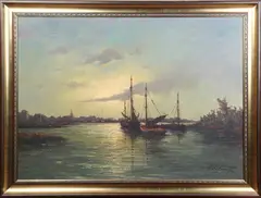 Andries Debeuf, Port Scene, oil on canvas