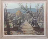 Ethel Louise Rawlins, A Garden Terrace below the South Downs, oil on canvas