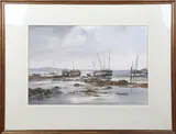 Ashton Cannell, Estuary Scene with Sailing Vessels, watercolour
