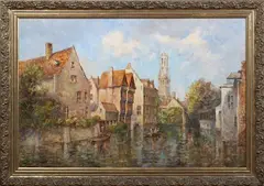 M.J. Rendall, View of the Quay of the Rosary (Rozenhoedkaai), Bruges, oil on panel