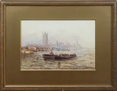 Walter Duncan, View of the Houses of Parliament across the River Thames, London, watercolour with touches of gouache