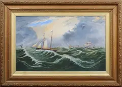 W. Connor, The Liverpool Pilot leading a Line of Vessels in Severe Weather, 1904, oil on board