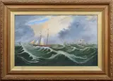 W. Connor, The Liverpool Pilot leading a Line of Vessels in Severe Weather, 1904, oil on board