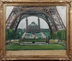 Andre Malterre, Tour Eiffel' (View from beneath the Eiffel Tower, Paris), oil on board