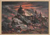 Frederick T. W. Cook, St Paul's from North West, Dec 29th 1940, Paternoster Row in Foreground, oil on board