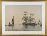Frederick James Aldridge, Sailing Vessels in a Harbour, watercolour