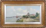 Alfred Henry Vickers, Homeward Bound' (View of a Village on an Estuary with Sailing Vessels), oil on canvas