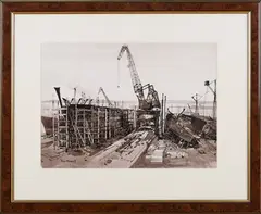 Jack Merriott, Hulks in a Dry Dock, ink with wash