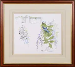 Ian Bowles, Study of a Blue Tit, and Study of a Woodpecker, a pair of watercolours with pencil