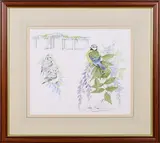 Ian Bowles, Study of a Blue Tit, and Study of a Woodpecker, a pair of watercolours with pencil