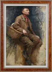 Frederick Arthur Rice, Portrait of a Seated Gentleman with a Wicker Basket, oil on canvas