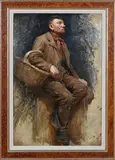 Frederick Arthur Rice, Portrait of a Seated Gentleman with a Wicker Basket, oil on canvas