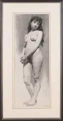 Frederick Arthur Rice, Study of a Standing Female Nude, charcoal on laid paper