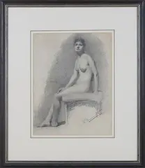 Rowland Wheelwright, Seated Female Nude, charcoal with pencil