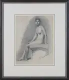 Rowland Wheelwright, Seated Female Nude, charcoal with pencil