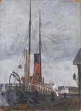 Viggo Rasmus Simesen, United Steam Company's 'Niels Ebbesen' (Steam Ship at a Quay), oil on canvas