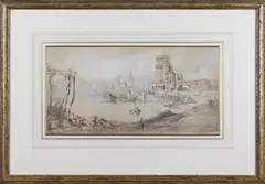 Clarkson Frederick Stanfield, A Capriccio Harbour, watercolour with ink