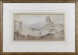 Clarkson Frederick Stanfield, A Capriccio Harbour, watercolour with ink