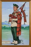 Maung Su Yatanabon, Piper in Maxwell Tartan, 3rd Battalion (Chin Hill), the Chin Rifles, Chauk, Upper Burma, 1952, watercolour with gouache