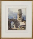 Samuel Prout, Continental Scene with Medieval Ruins and Market, watercolour