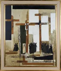 F.D. Taggart, Crucifixion, oil with collage on board