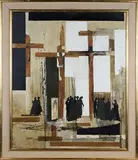 F.D. Taggart, Crucifixion, oil with collage on board