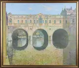 Donald Plenderleith, Pulteney Bridge, Bath, oil on canvas-board