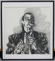 Jacqueline Morreau, Portrait of a Man smoking, charcoal