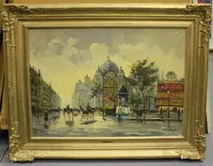 A. de Fleury, Parisian Street Scene, oil on canvas