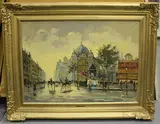 A. de Fleury, Parisian Street Scene, oil on canvas