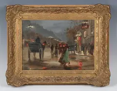 Léonie Lebas, Parisian Street Scene, oil on panel