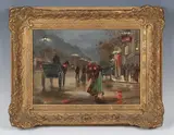 Léonie Lebas, Parisian Street Scene, oil on panel