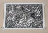 Ida Bagus Made Widja, Jungle Scene with Animals and Figures, ink with watercolour