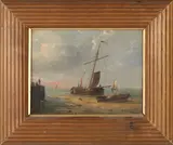 G. Koekkoek, Maritime Scene with Beached Sailing Vessels, oil on panel