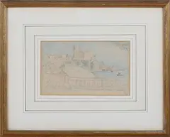 Maxwell Armfield, Lerici, the Castle & Harbour, pencil with coloured crayon