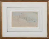 Maxwell Armfield, Lerici, the Castle & Harbour, pencil with coloured crayon