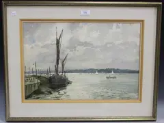 Salt Water, Hoo, Kent' (Estuary Scene with Sailing Vessels) by Ashton Cannell, watercolour, sold Apr 2022