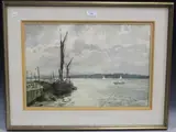 Ashton Cannell, Salt Water, Hoo, Kent' (Estuary Scene with Sailing Vessels), watercolour