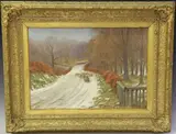 Francis Patrick Martin, Sheep on a Snow-covered Country Lane, oil on canvas laid onto board