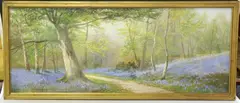 Track through a Woodland with Bluebells by Reginald David Sherrin, watercolour with gouache, sold Apr 2022