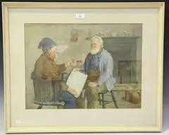 Fred M. Evans, Two Elderly Men in an Interior, watercolour