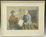 Fred M. Evans, Two Elderly Men in an Interior, watercolour