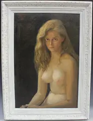 Seated Female Nude by Nicholas Egon, oil on board, sold Apr 2022